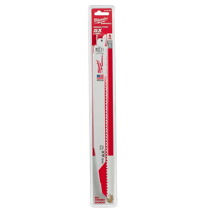 Milwaukee 12" 5 TPI AX™ SAWZALL® Blade for Wood with Nails (5 PK)