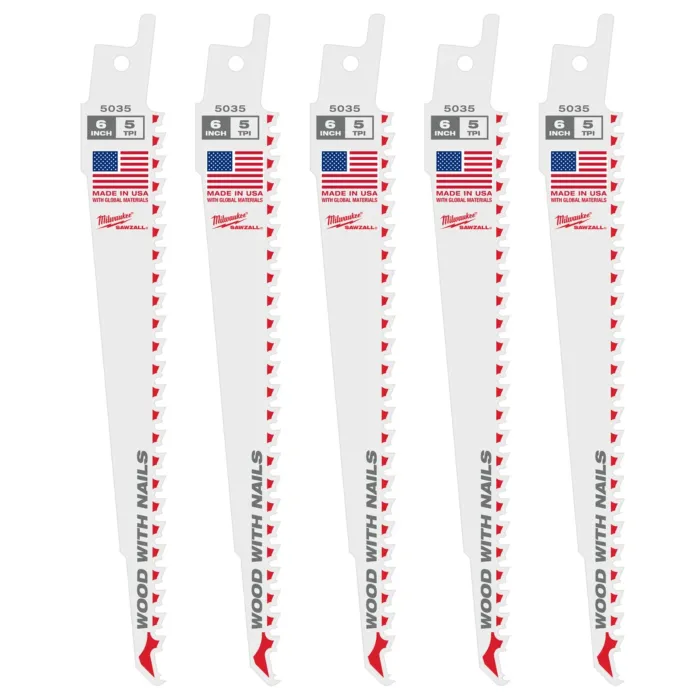 Milwaukee 6" 5 TPI SAWZALL® Blade for Wood with Nails (5 PK)