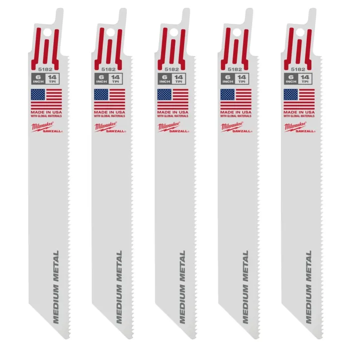 Milwaukee 6" 14 TPI SAWZALL® Blade for Medium Metal (5 PK)
