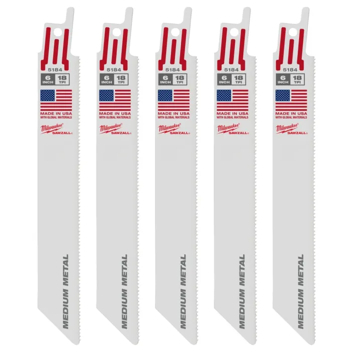 Milwaukee 6" 18 TPI SAWZALL® Blade for Medium Metal (5 PK)