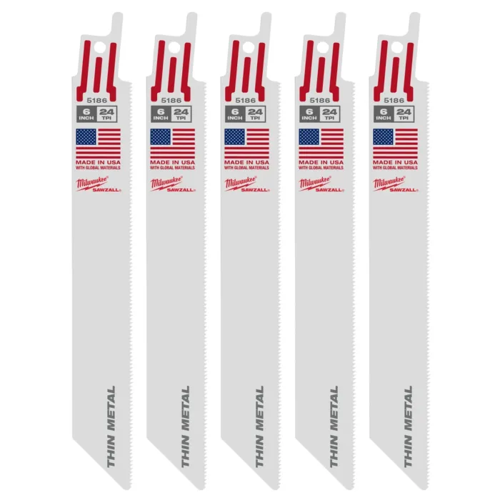 Milwaukee 6" 24 TPI SAWZALL® Blade for Thin Metal (5 PK)