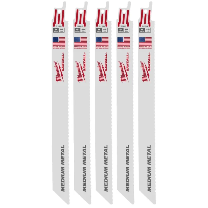 Milwaukee 9" 18 TPI SAWZALL® Blade for Medium Metal (5 PK)