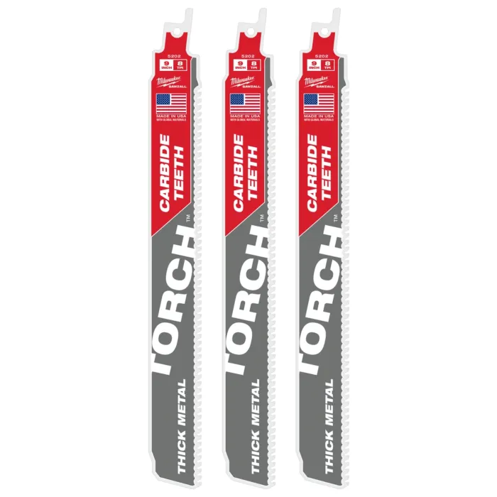 Milwaukee 9" 8 TPI TORCH™ with Carbide Teeth SAWZALL® Blades (3 PK)