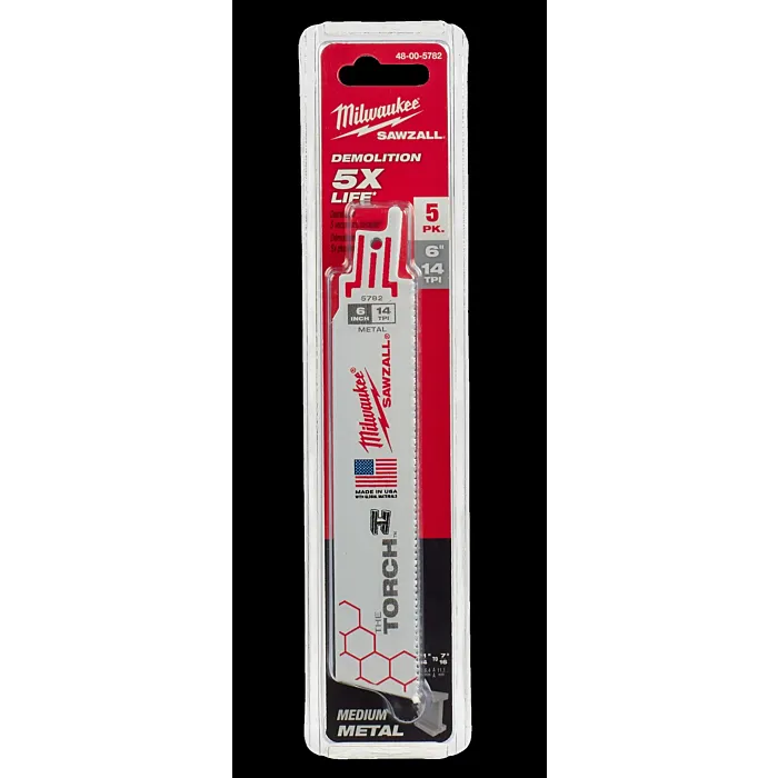Milwaukee 6" 14 TPI TORCH™ SAWZALL® Blade for Medium Metal (5 PK)