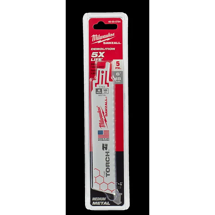 Milwaukee 6" 18 TPI TORCH™ SAWZALL® Blade for Medium Metal (5 PK)
