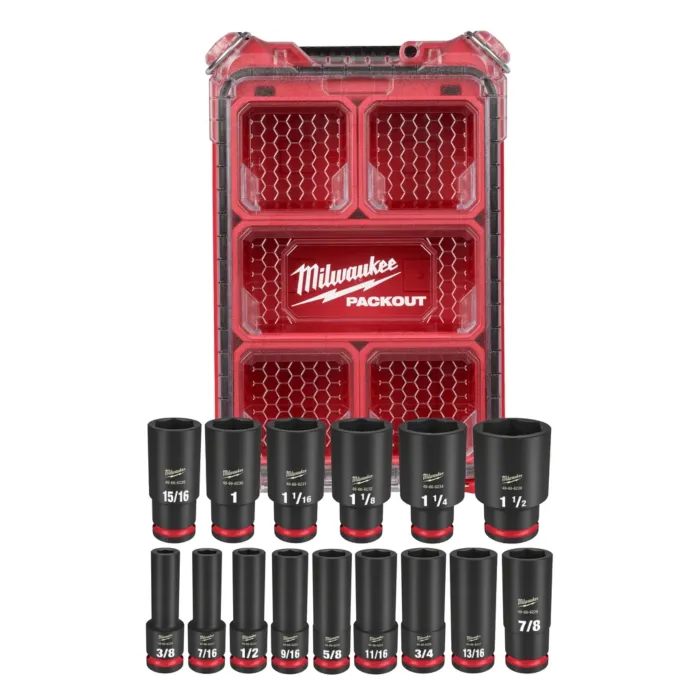 Milwaukee SHOCKWAVE™ Impact Duty Socket 1/2” Drive SAE Set with PACKOUT™ (15pc)