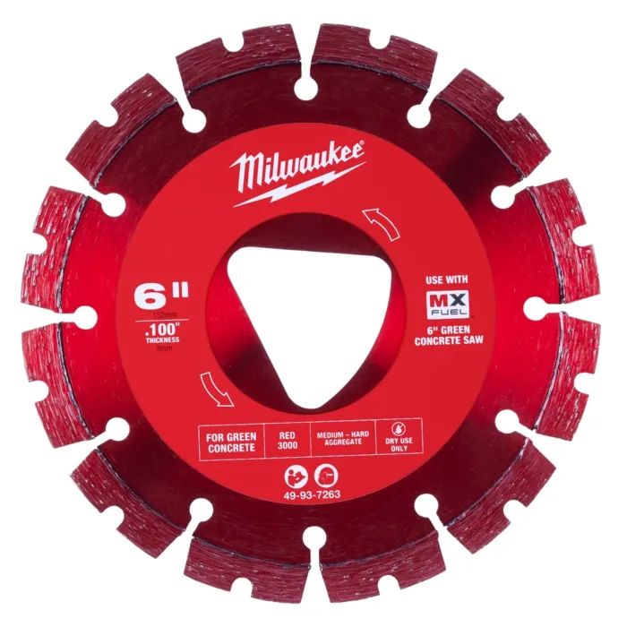 Milwaukee Red 6” x .100” Diamond Blade for Green Concrete