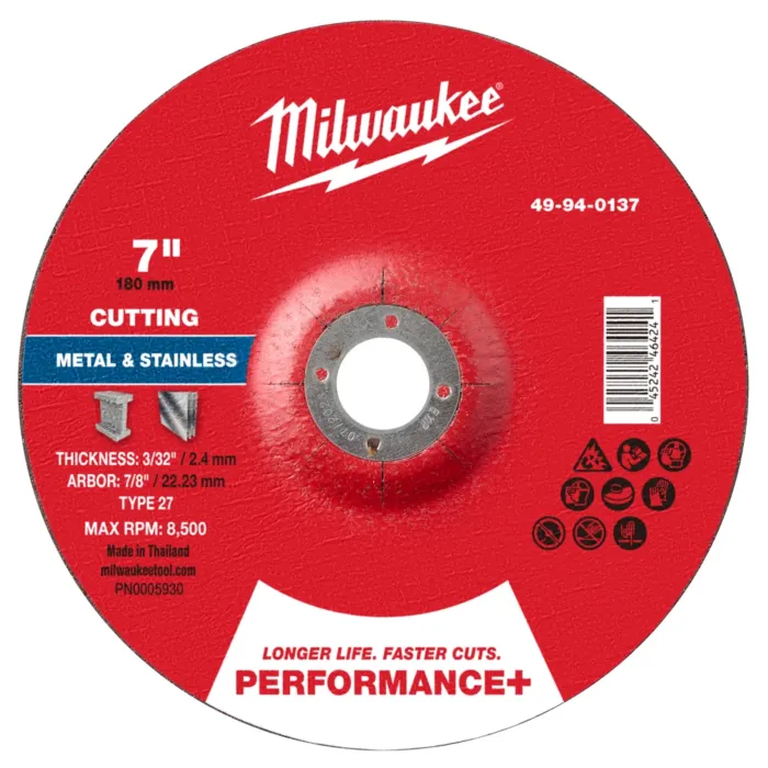 Milwaukee Type 27 Performance+ Metal Cut-Off Wheel - 7 in. x 3/32 in. x 7/8 in. P