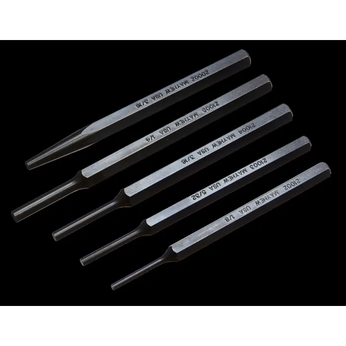 Mayhew Tools Round Alloy Steel BlackOxide Pin Pneumatic Punch Set