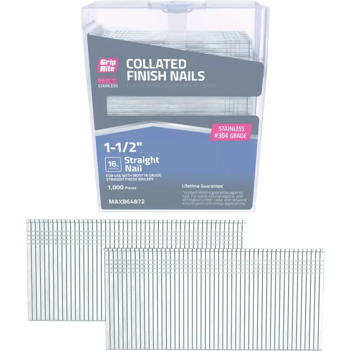 Grip-Rite 1-1/2 In. x 16 ga #304 Stainless Steel Straight Collated Finishing Nail (1000-Count)