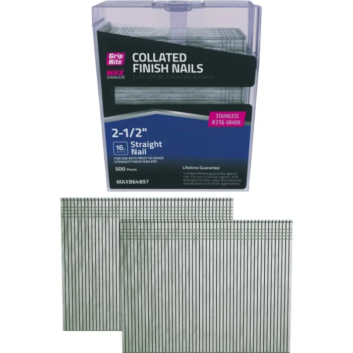 Grip-Rite 2-1/2 In. x 16 ga #304 Stainless Steel Straight Collated Finishing Nail (1000-Count)