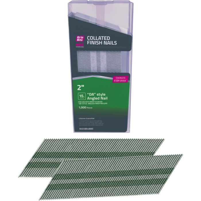 Grip-Rite 2 In. x 15 ga #304 Stainless Steel DA-Style Angle Collated Finishing Nail (1000-Count)