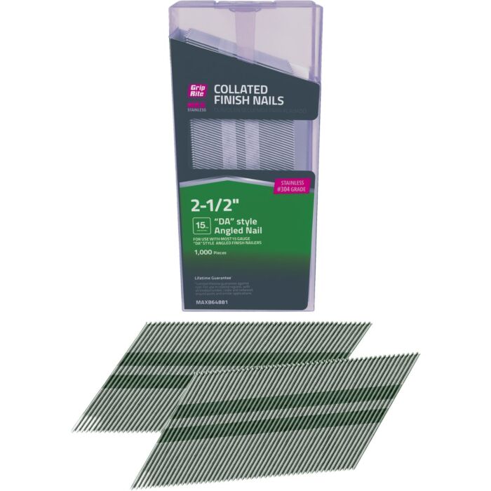 Grip-Rite 2-1/2 In. x 15 ga #304 Stainless Steel DA-Style Angle Collated Finishing Nail (1000-Count)