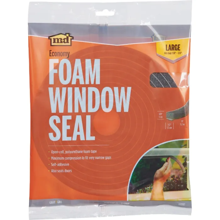 M-D Building Products 1/2" W x 3/8" T x 17' L Gray Economy Foam Window Seal for Large Gaps