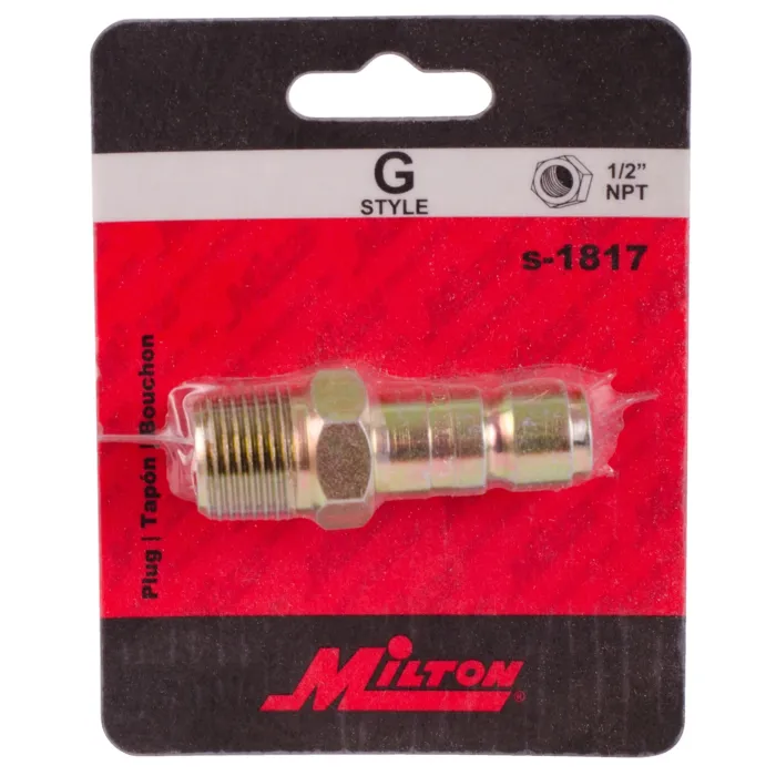 Milton Industrial Air Plug Tool Fitting, G-Style 1/2-in MNPT, 300 PSI/99 SCFM, High SCFM Air Compressor Quick Connect Air Hose Fitting