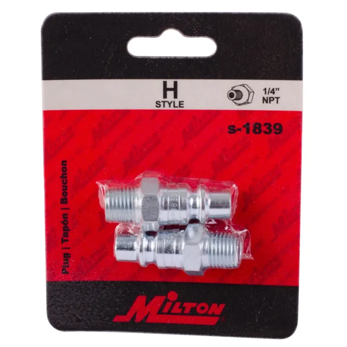 Milton 1/4" MNPT H-style Air Compressor Quick Connect Air Fitting Plug (2pk)