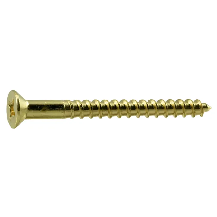#6 x 1-1/2" Phillips Flat Head, Wood Screw, Brass (Bulk Box 1 lb)