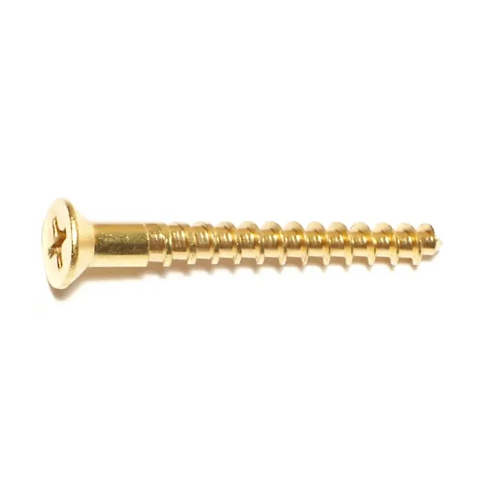 #8 x 1-1/2" Phillips Flat Head, Wood Screw, Brass (Bulk Box 1 lb)