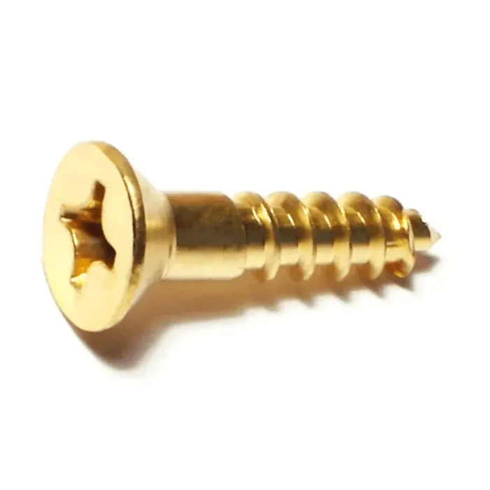 #12 x 1" Phillips Flat Head, Wood Screw, Brass (Bulk Box 1 lb)