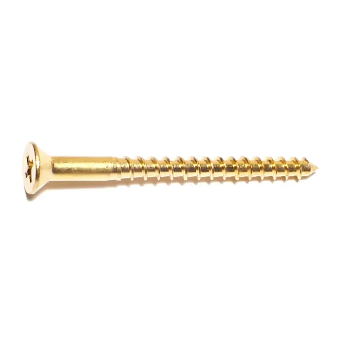 #8 x 2" Phillips Flat Head, Wood Screw, Brass (Bulk Box 3 pk)