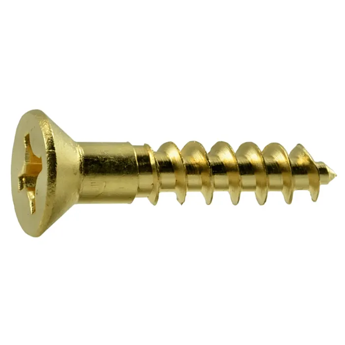 #10 x 1" Phillips Flat Head, Wood Screw, Brass (Bulk Box 3 pk)