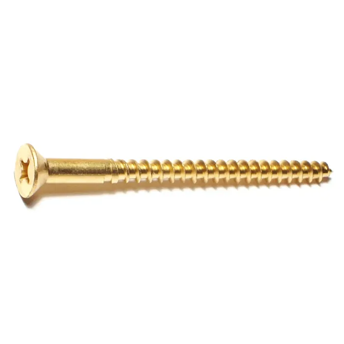 #12 x 3" Phillips Flat Head, Wood Screw, Brass (Bulk Box 2 pk)