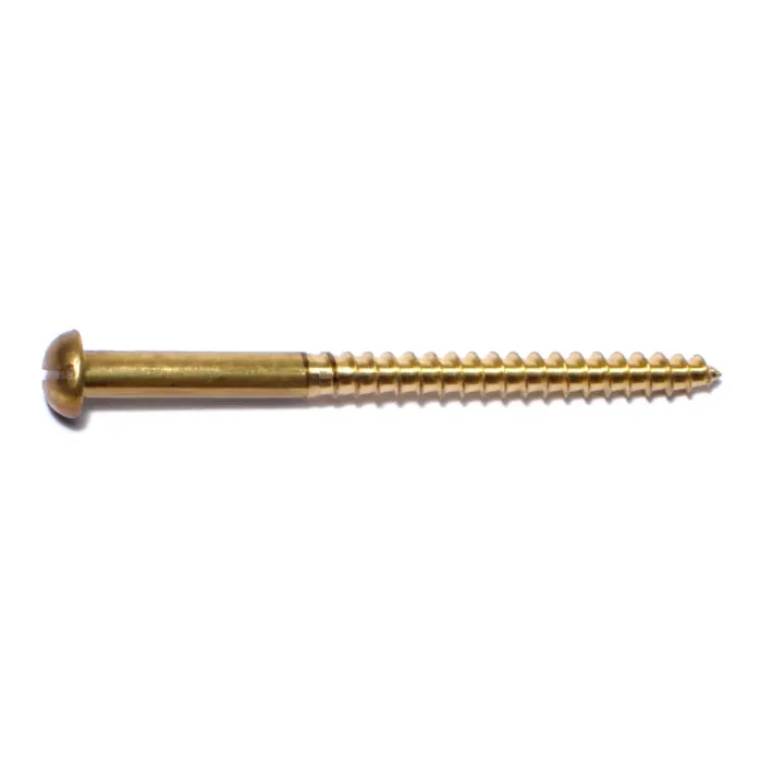#12 x 3" Slotted Round Head, Wood Screw, Brass 