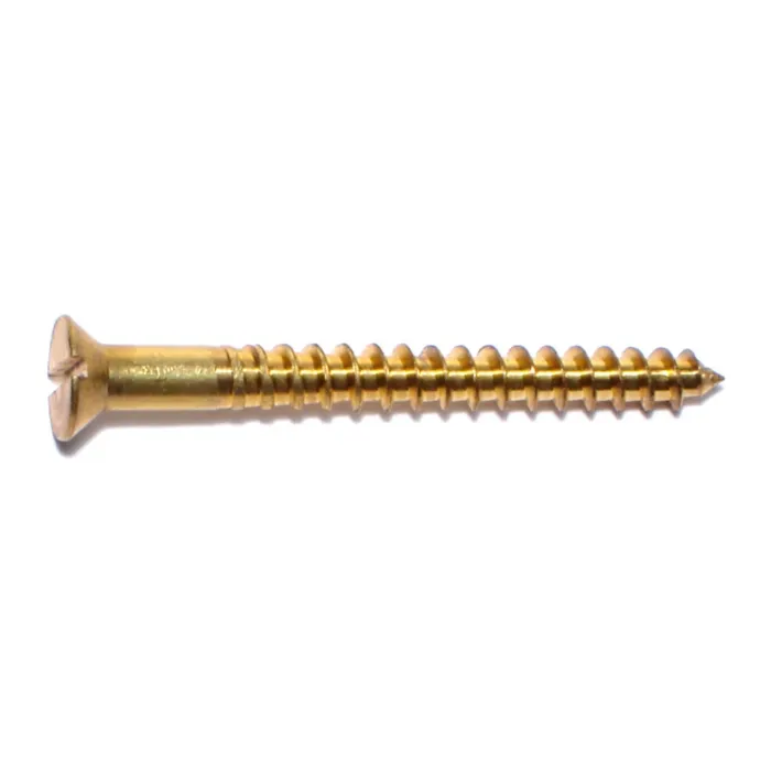#10 x 2" Slotted Flat Head, Wood Screw, Brass 