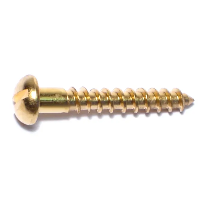 #10 x 1-1/4" Slotted Round Head, Wood Screw, Brass 