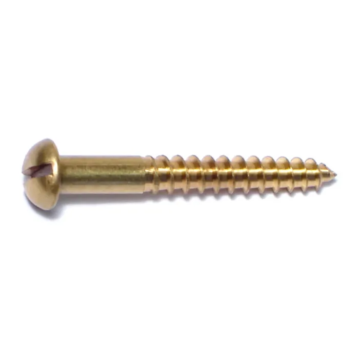 #10 x 1-1/2" Slotted Round Head, Wood Screw, Brass 