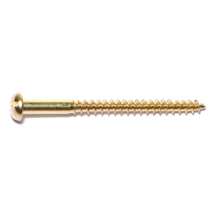 #10 x 2-1/2" Slotted Round Head, Wood Screw, Brass 