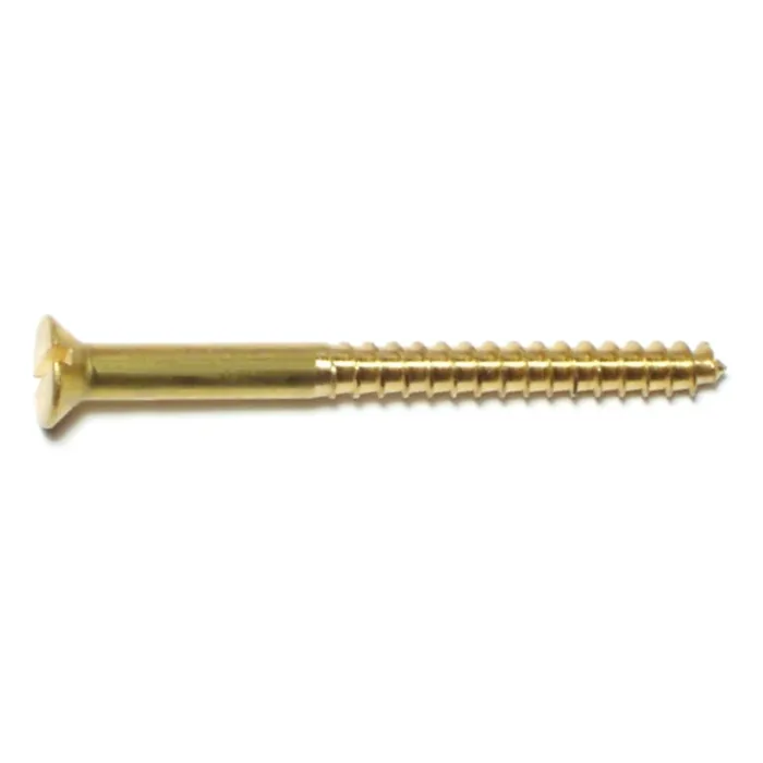 #8 x 2" Slotted Flat Head, Wood Screw, Brass 