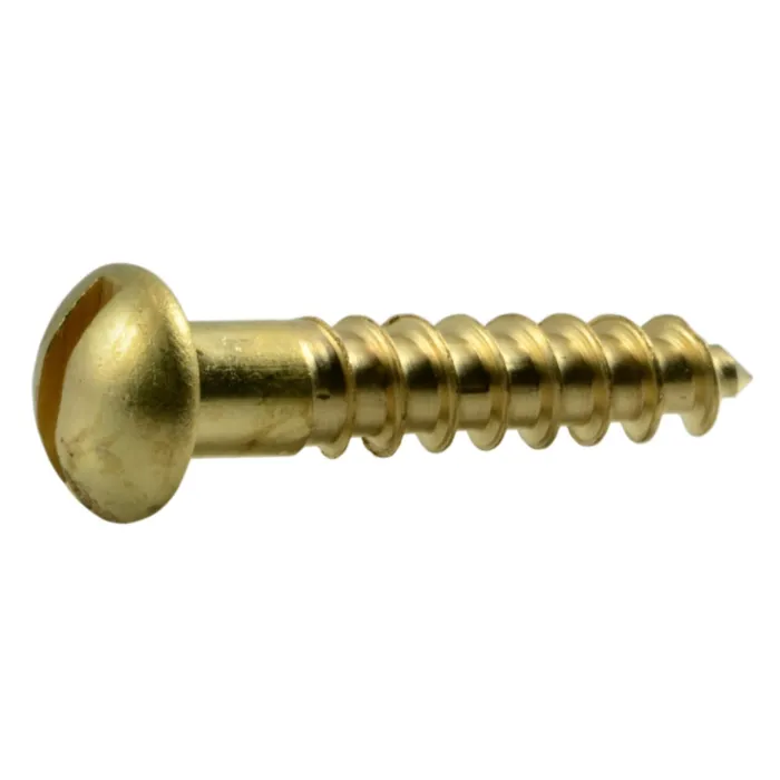 #8 x 7/8" Slotted Round Head, Wood Screw, Brass 