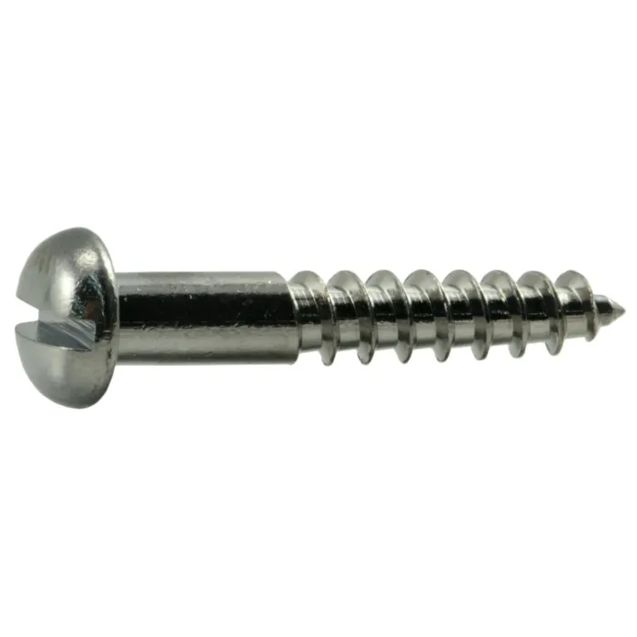 #8 x 1" Slotted Round Head, Wood Screw, Chrome 