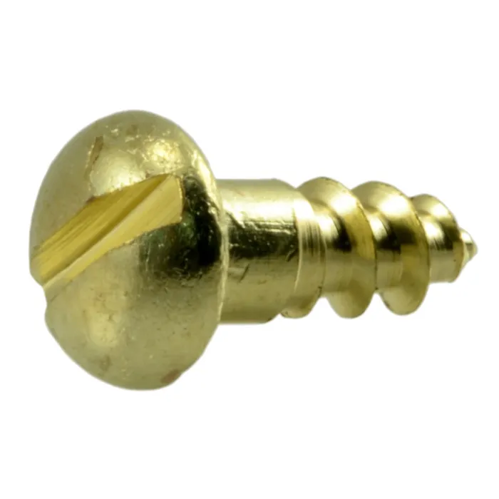 #6 x 3/8" Slotted Round Head, Wood Screw, Brass 