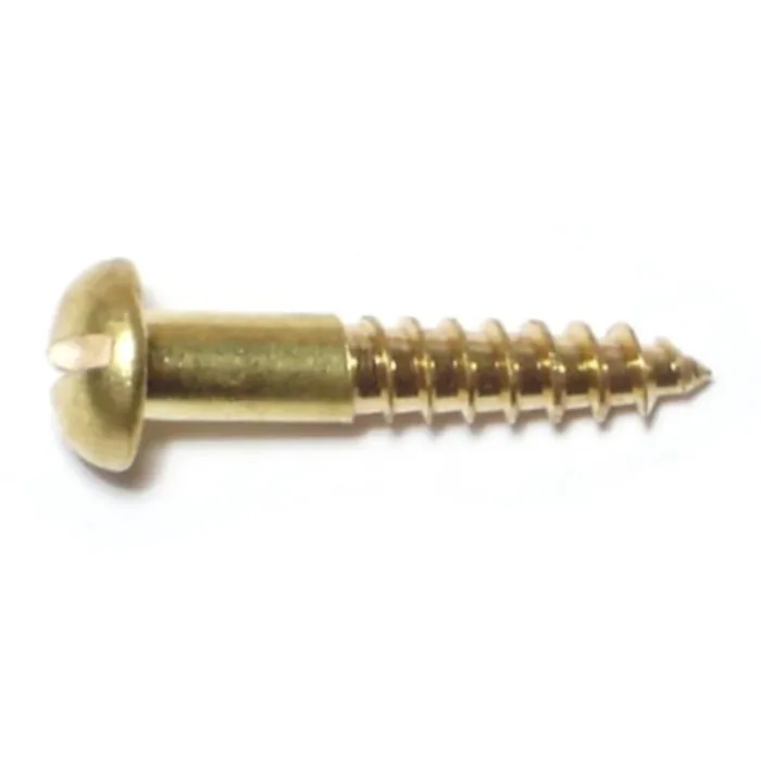 #6 x 3/4" Slotted Round Head, Wood Screw, Brass 