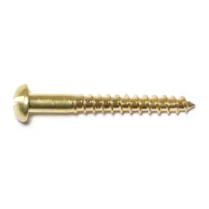 #6 x 1-1/4" Slotted Round Head, Wood Screw, Brass 