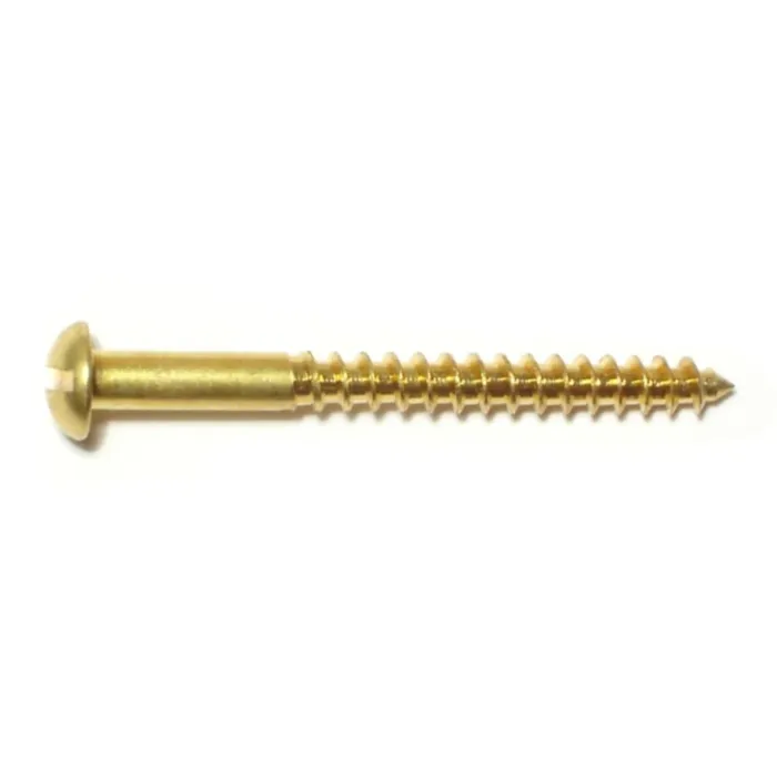 #6 x 1-1/2" Slotted Round Head, Wood Screw, Brass 