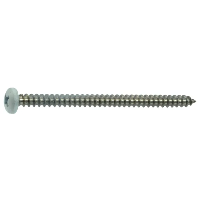 #8 x 2-1/2" Phillips Pan Head, Sheet Metal Screw, Stainless Steel, White 