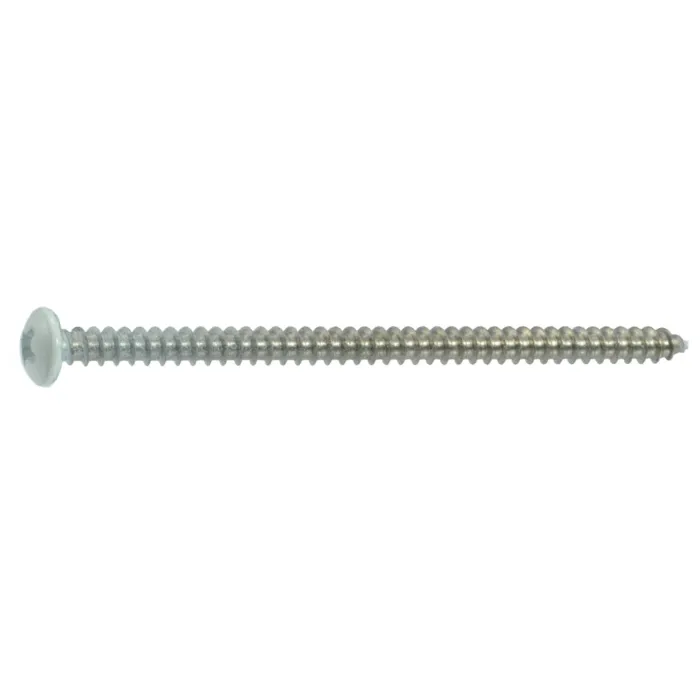 #8 x 3" Phillips Pan Head, Sheet Metal Screw, Stainless Steel, White 