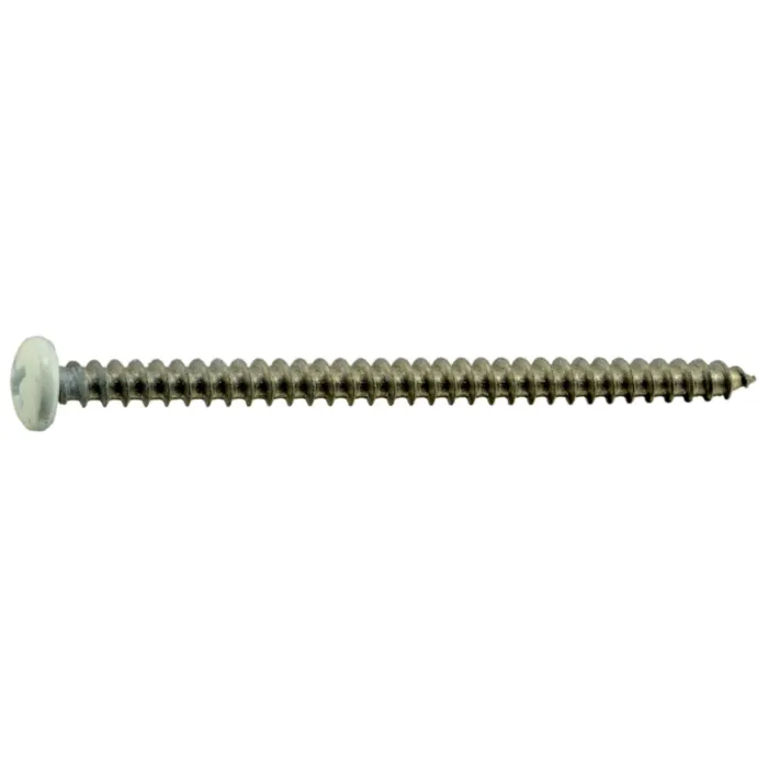 #10 x 3" Phillips Pan Head, Sheet Metal Screw, Stainless Steel, White 