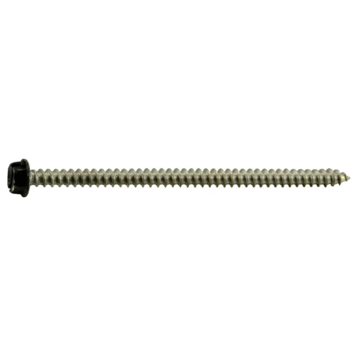 #8 x 3" Slotted Hex Head, Sheet Metal Screw, Stainless Steel, Black 