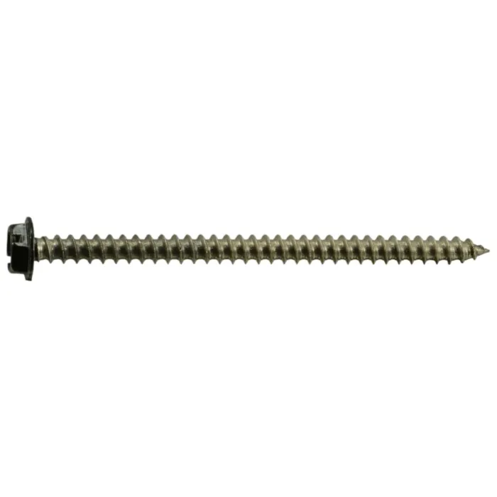 #10 x 3" Slotted Hex Head, Sheet Metal Screw, Stainless Steel, Black 