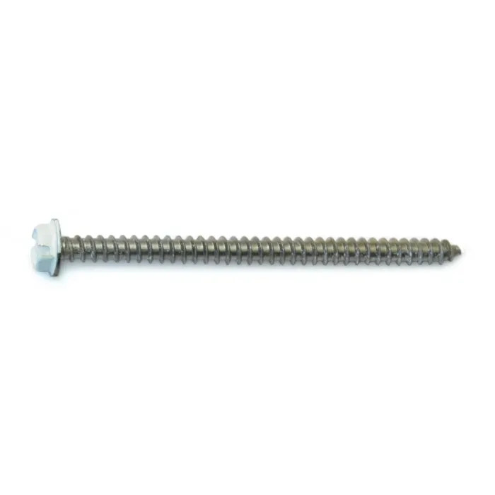 #8 x 2-1/2" Slotted Hex Head, Sheet Metal Screw, Stainless Steel, White 