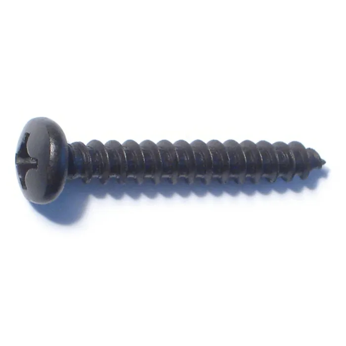 #12 x 1-1/2" Phillips Pan Head, Sheet Metal Screw, Zinc, Black 