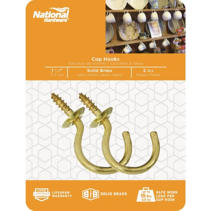 National Hardware Cup Hook (Brass - 2 pk) 1-7/8 in.