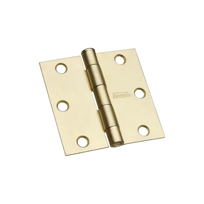 National Hardware Door Hinge 3 in, Square Corner, Removable Pin, Full Mortise, Brass, 2pk