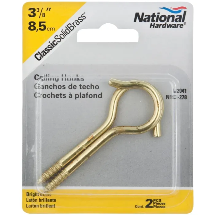 National Hardware Ceiling Hook (Brass - 2 pk) 3-3/8 in.