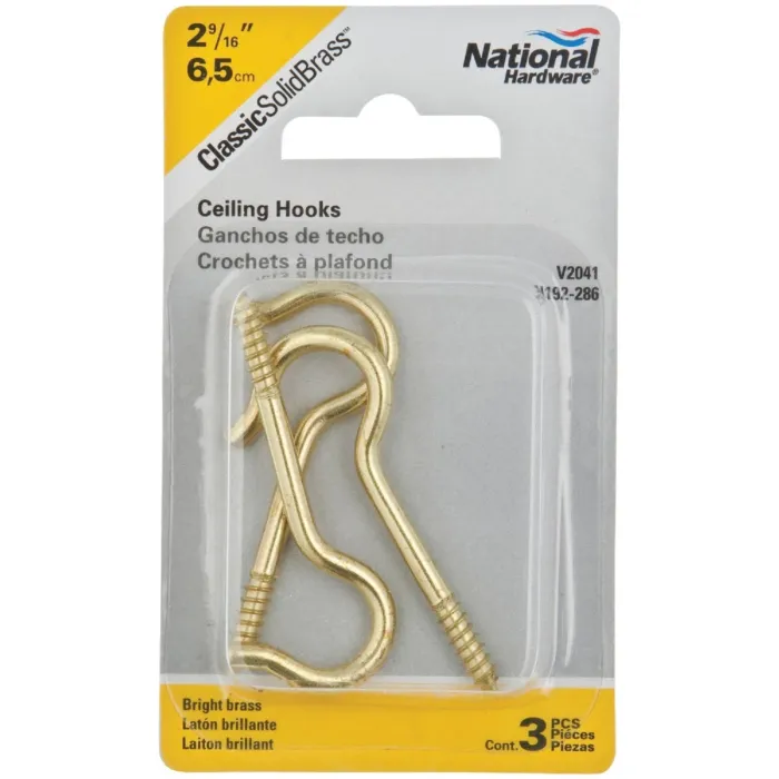 National Hardware Ceiling Hook (Brass - 3 pk) 2-9/16 in.