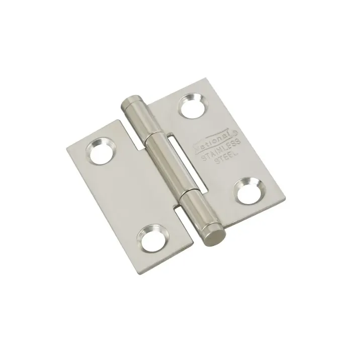 National Hardware Door Hinge 1-1/2 in, Square Corner, Removable Pin, Full Mortise, SS, 2pk
